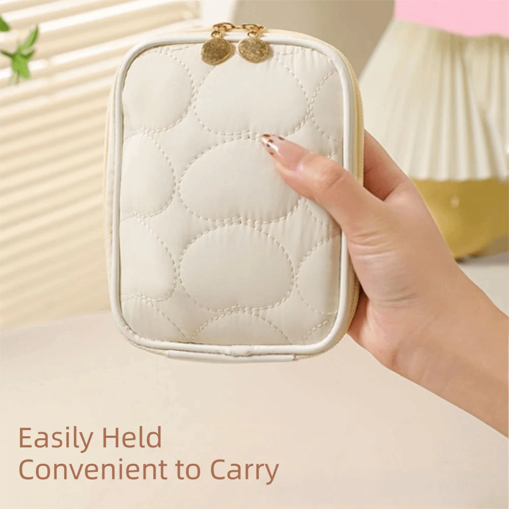 Portable Mini Storage Case Lightweight Zipper Cosmetic Pouch Compact Heart-shaped Pattern Makeup Organizer for Women