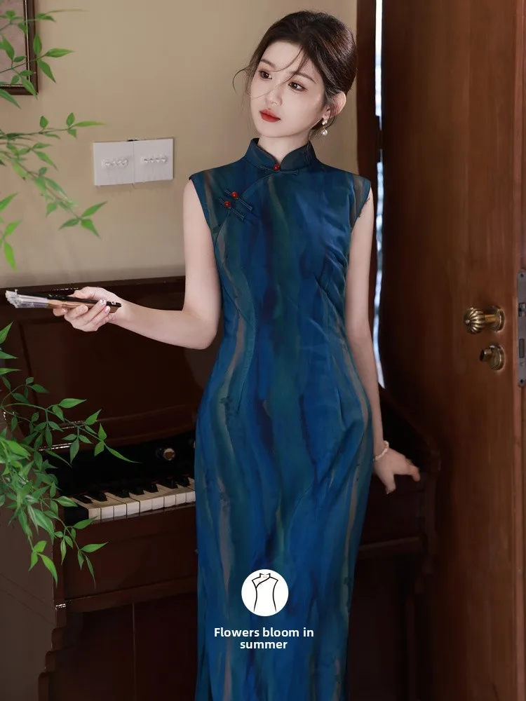 

Ele Long Svel Гонконгский рабочий Bisuo adient Color Retro Sle Дышащий легкий летний Dr