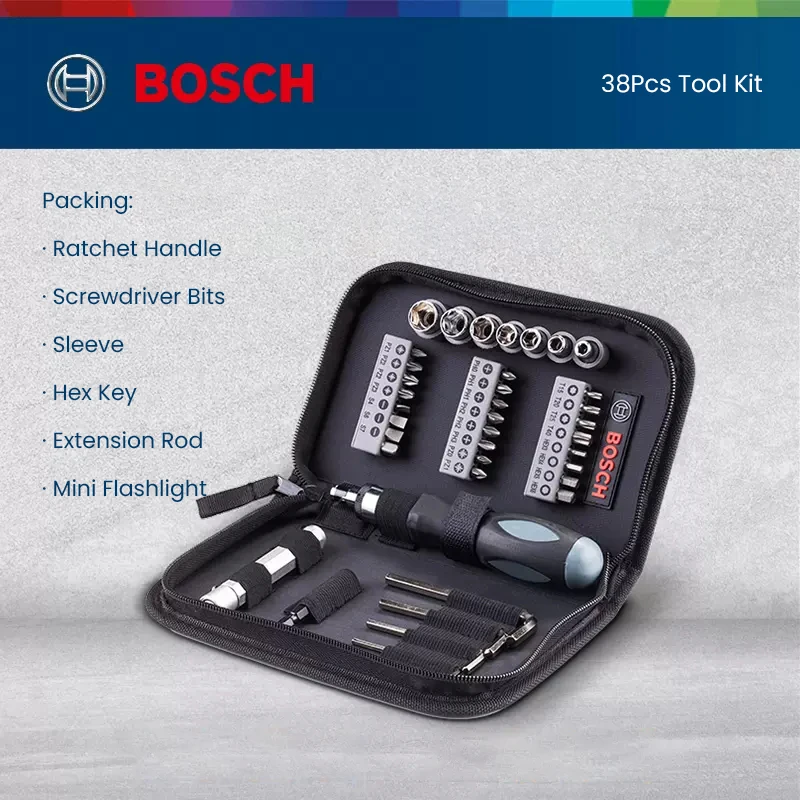 Bosch 38Pcs Ratchet Screwdriver Kit Screwdriving Socket Set Household Hand Tool Torque Wrench Woodworking Tools