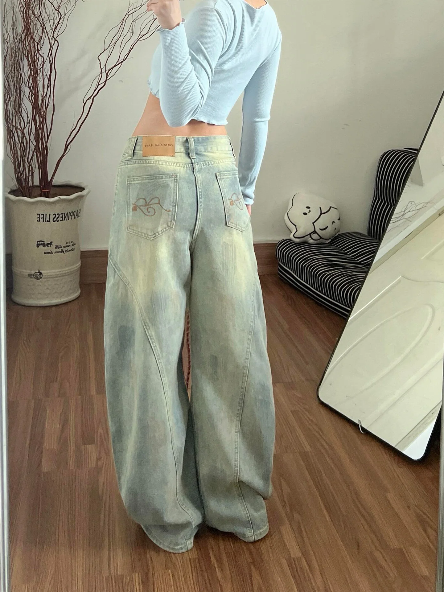 

Summer 2026 High Waist Wide Leg Denim Jeans Women's American Retro Tie Dye Straight Leg High Street Blue Jeans