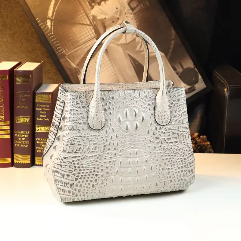 Crocodile Pattern Women's Bag Genuine Leather Crossbody Handbags 2024 Large Capacity Boston Bag Middle-Aged Mom Shoulder Bags