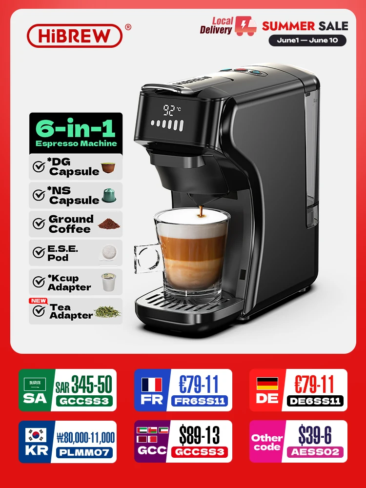 HiBREW 6in1 Capsule Coffee Machine Hot/Cold Multiple Espresso Cafetera Cappuccino Coffee Maker Dolce Gusto Nespresso Powder H1B