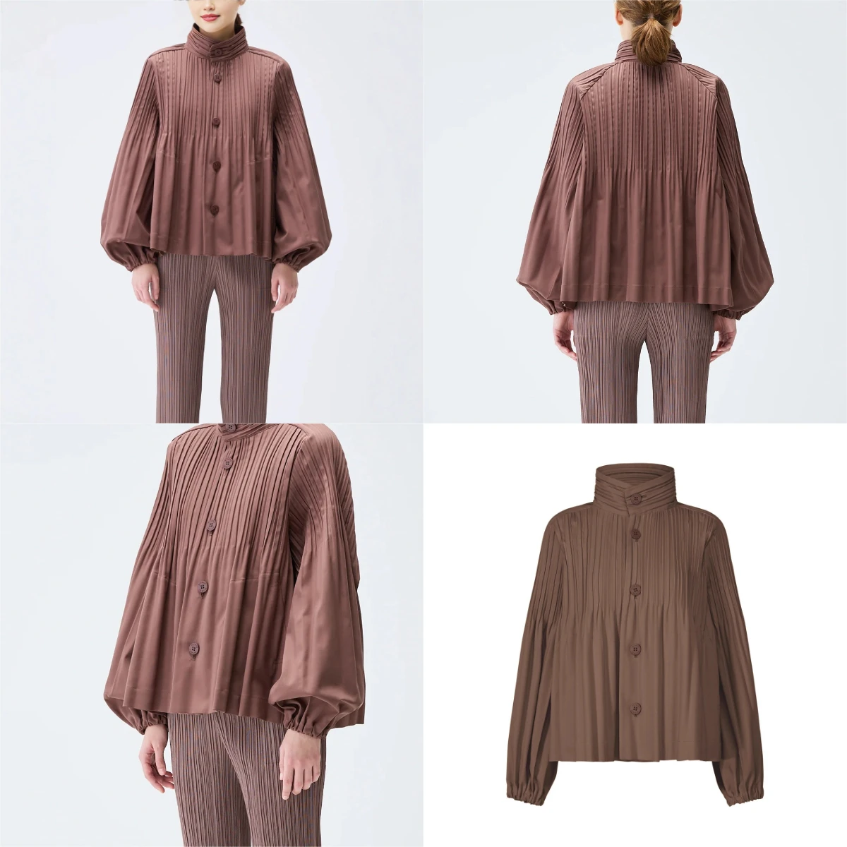 

Miyake Pleated Windbreaker Jacket Women's Short Style Stand Up Collar Loose Plus Size Women's Temperament Windbreaker Autumn