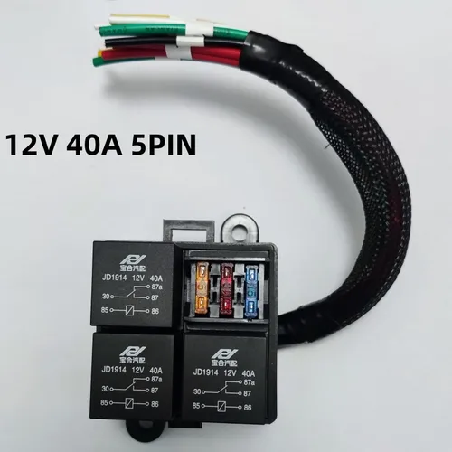 Imagen 2 del producto Caja de fusibles de reacondicionamiento de coche, conjunto de caja de relé, foco de 12V, bomba de aire, luz alta, portafusibles de tres vías, 24V con cable de alimentación de 4 pines/5 pines