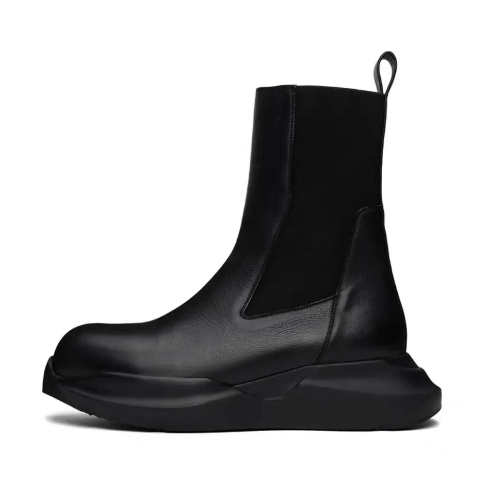 

NIGO Dark Men's Thick-soled Boots Round Toe Ro Chelsea Boots Heightened Fashion Tide Korean Biker Boots Men #NGSH1659