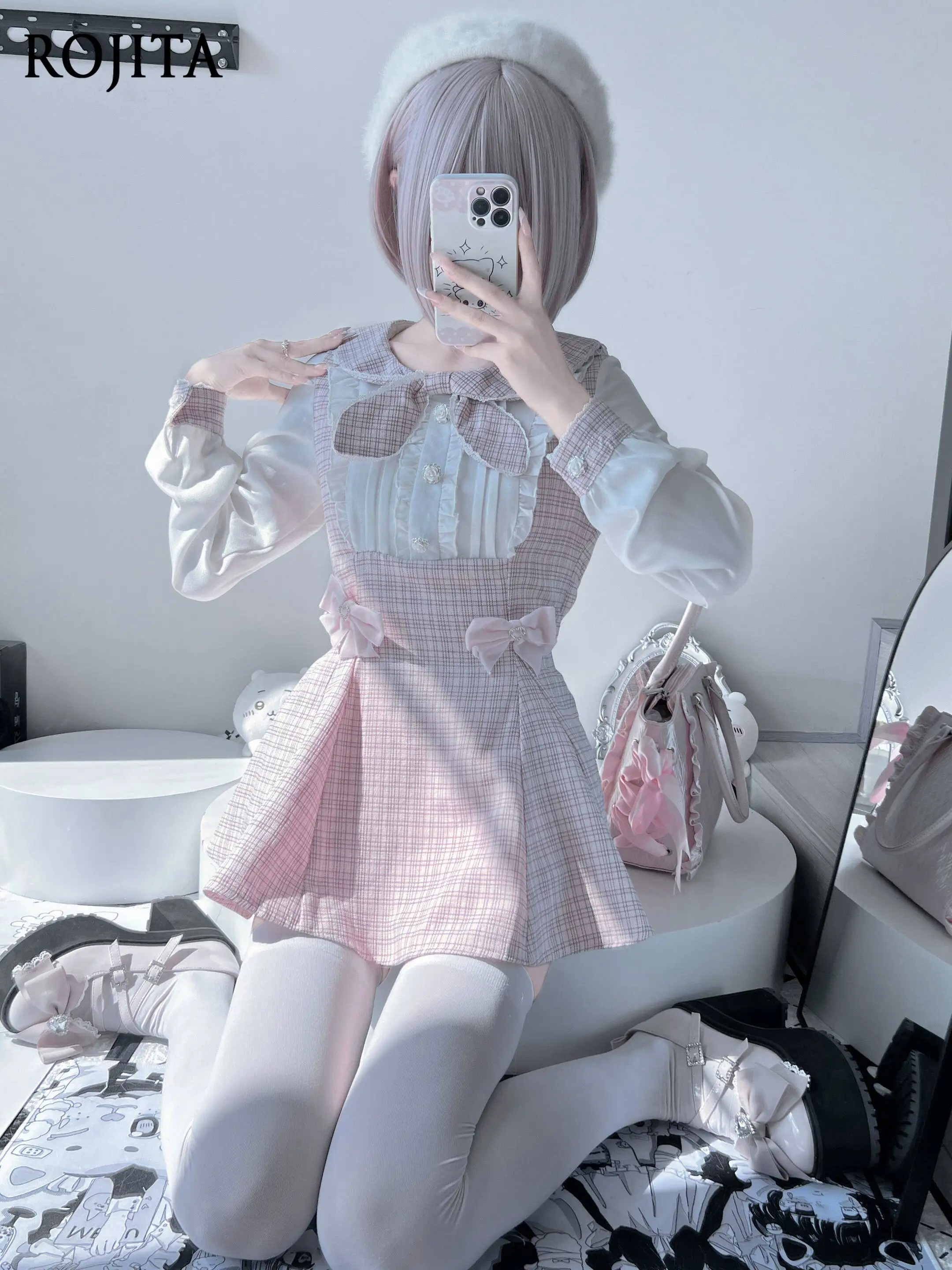 Original Design Second Dimensional Long Sleeve Bow Elegant Sweet Lolita Two-Piece Set Cute Japanese Perfect for Daily Wear
