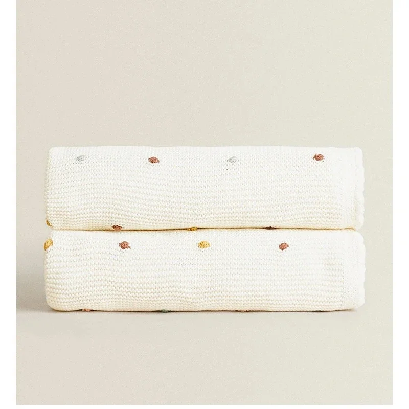 100 * 80Cm Nordic pom-pom soft tapestry newborn baby cotton knitted safety blanket baby solid sofa throw blanket