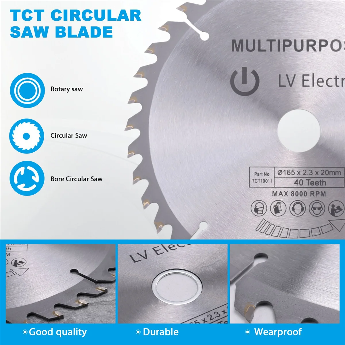 L60A 165mm 40T 20mm Bore TCT Circular Saw Blade Disc for Dewalt Makita Ryobi Bosch