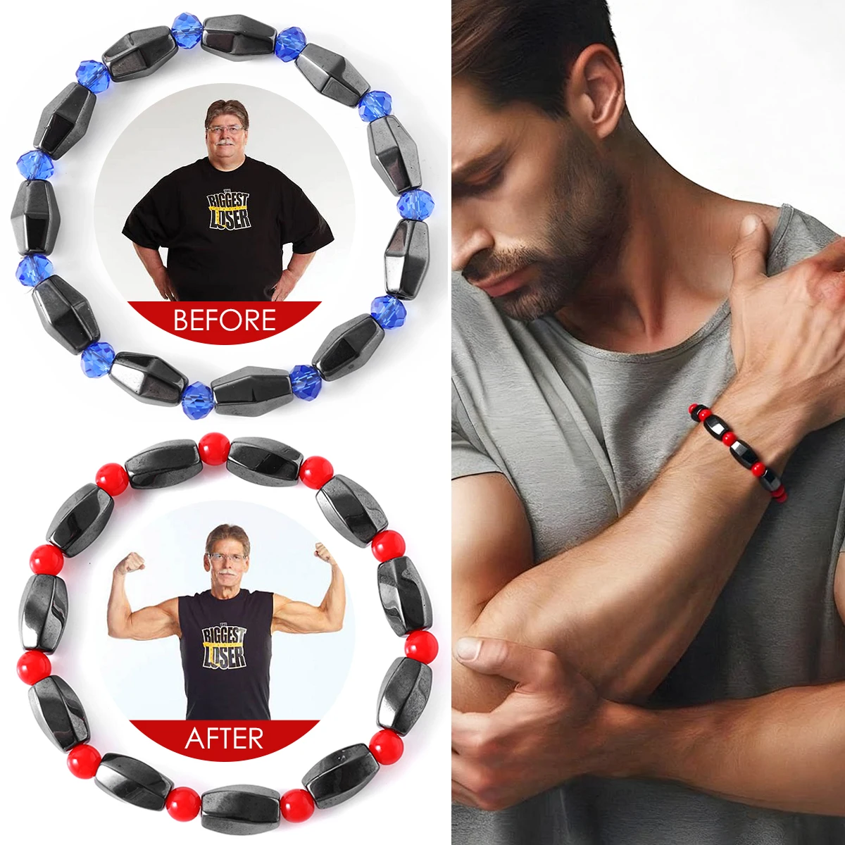 Men's Bracelet Natural Stone Hematite Arrow Bead Beaded Bracelet for Vigour Protection Strength Confidence & Grounding Jewelry