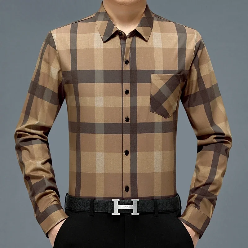 

Men's New Business Casual Checkered Art Fashion Comfortable Versatile Slim Fit Top