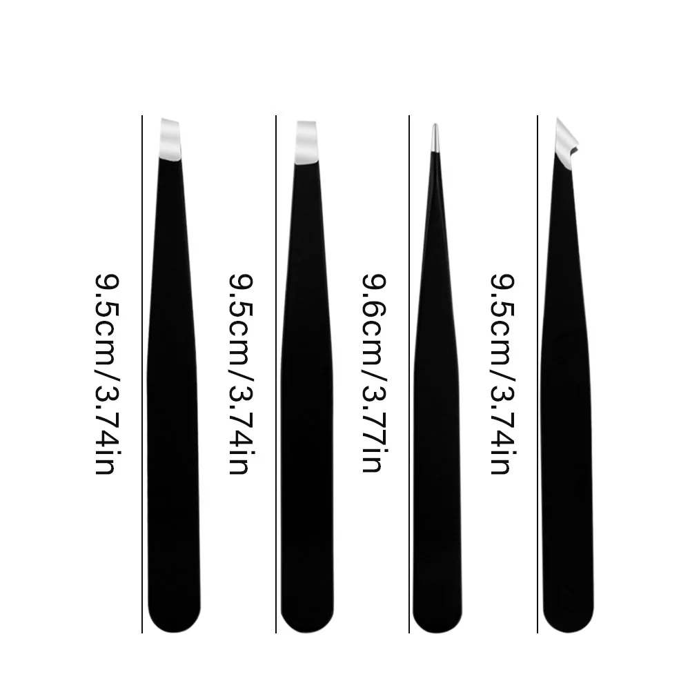 Edelstahl Augenbrauen-Pinzetten-Set Schwarz 4-teilig Augenbrauen-Trimm-Set Schönheits- und Pflegewerkzeuge – Detail 5