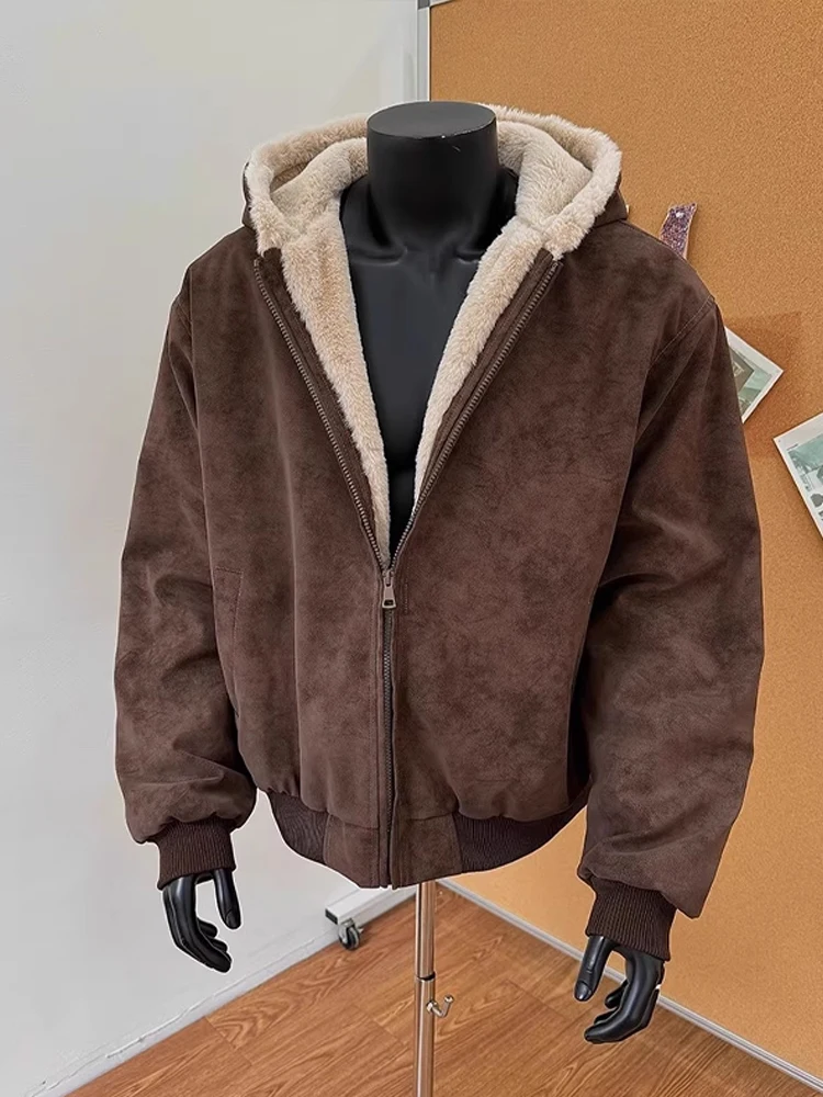 

Thiened из искусственного кроличьего меха из искусственной кожи, хлопковое пальто с капюшоном, мужская зимняя теплая парная хлопковая одежда, длинная рубашка-стойка...