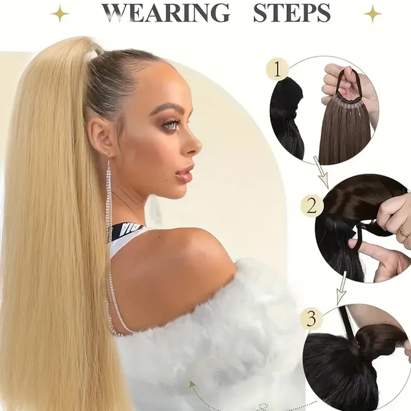 Hairband style long straight ponytail with synthetic ponytail wig elegant and natural hair accessory suitable for daily use