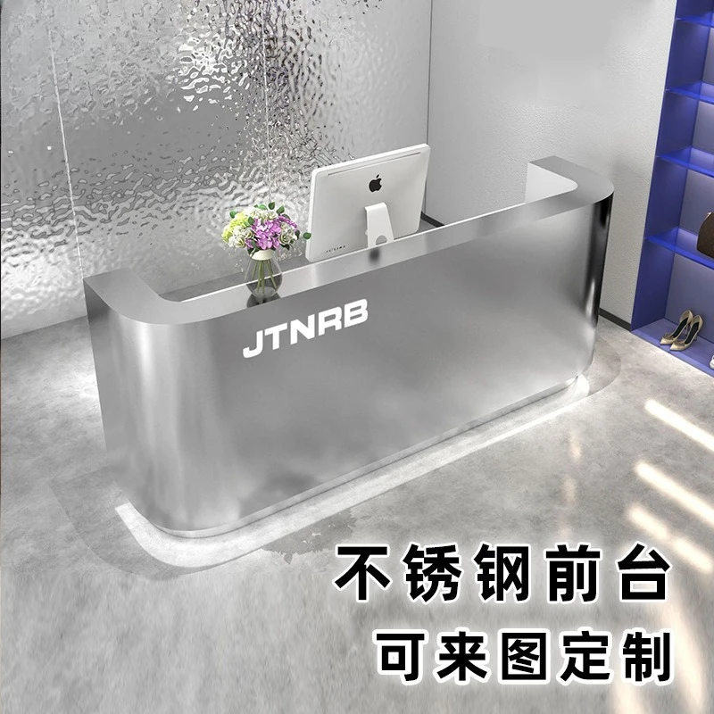 

Checkout page Bar Counter Small Clothing Store Light Luxury Stainless Steel Front Desk Reception Desk Store Metal Nakajima