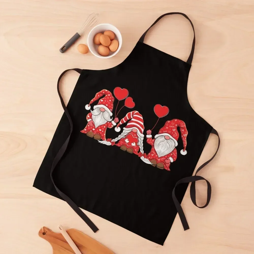 Gnomes couple Holding Hearts love pattern Valentines gnome Apron men's barbecue For Cooking Apron