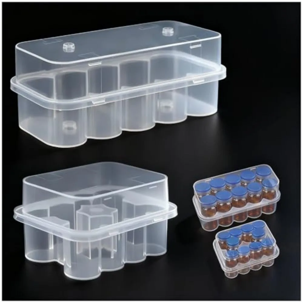 3/5/7/10mL Stackable Plastic Microtube Storage Box 2/10/24-Slot Vial Storage Case Clear Freezer Tube Box Refrigerator Organizer
