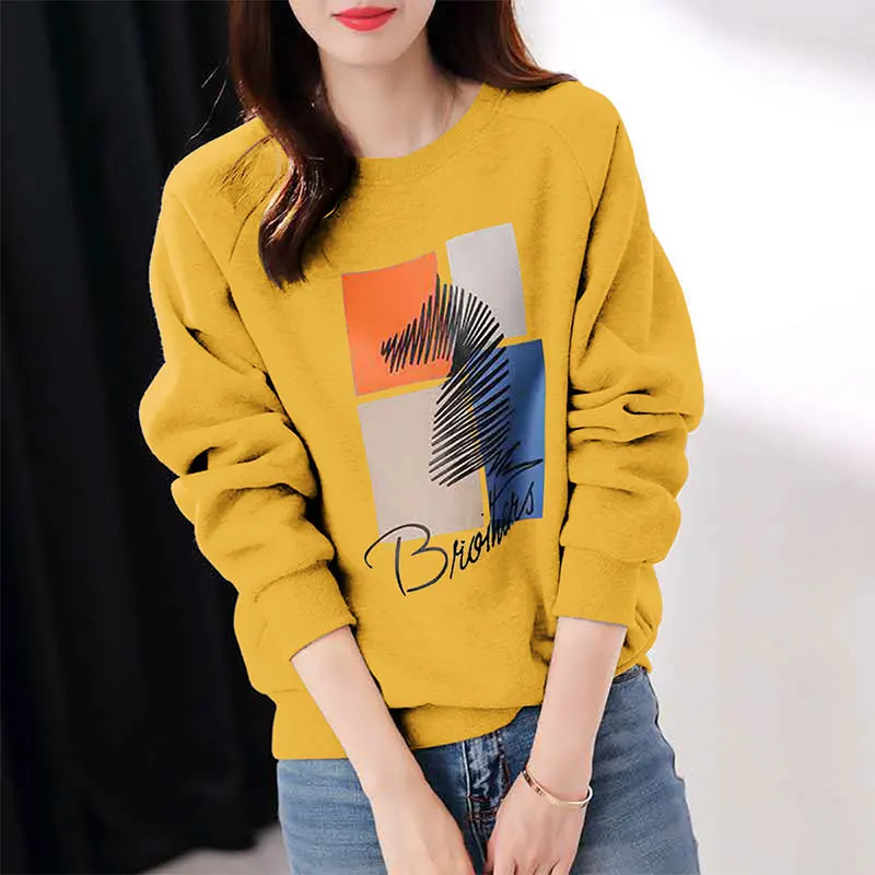 Women\'s Autumn Casual Simplicity Printing O-neck Long Sleeve Sweatshirts Women Clothes Fashion All-match Temperament Loose Tops