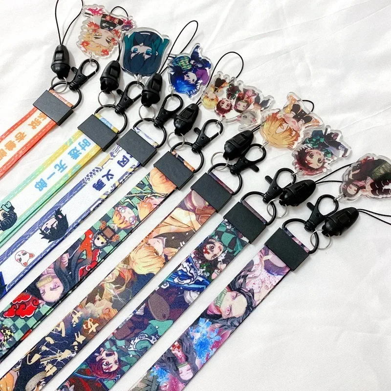 Demon Slayer Lanyards Anime Figuren Schattig Cartoon Lanyard Anime Merchandise Decoratie Telefoon Sleutel Decoratie Werkkaart Accessoires