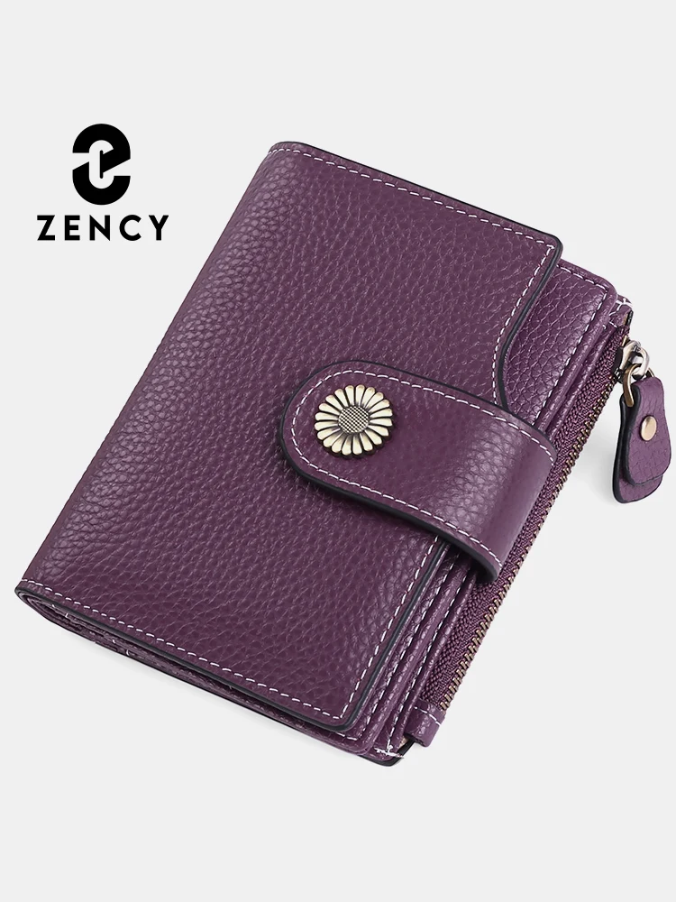 

Zency Anti-theft RFID Genuine Leather Women Short Wallet Ladies Purse Card Holder Coin Case Key Clutch Bag Retro Flower Hasp