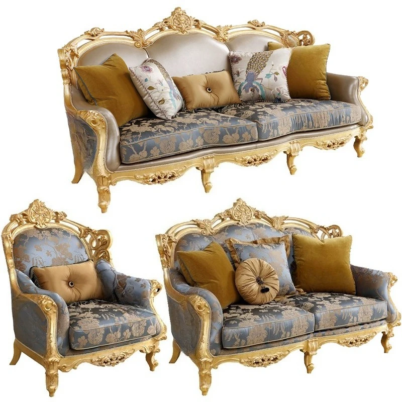 British Vintage Fabric Sofa, French Light Luxury Sofa, European, Villa Living Room Fabric Sofa