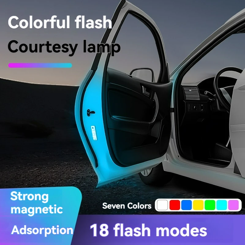 LED Car Welcome Door Lights Magnetic RGB Cars Atmosphere Warning Light Rechargeable Wireless Doors Step Courtesy Opening Lamps