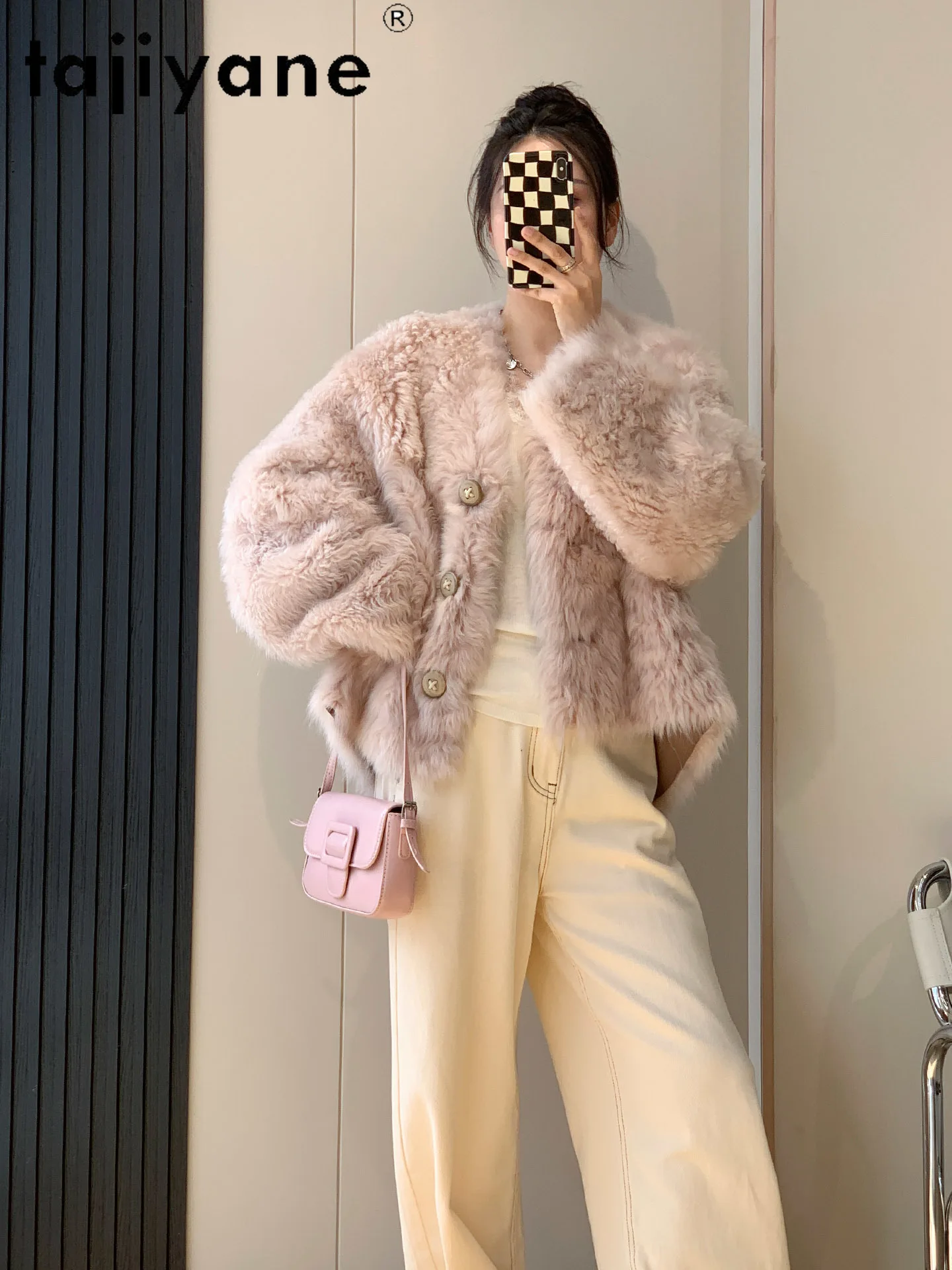 TAJIYANE 100% laine toscane naturelle en peau de mouton Double face manteau de fourrure femme haut de gamme col en v vraie fourrure veste vêtements d'hiver 2025шу omni