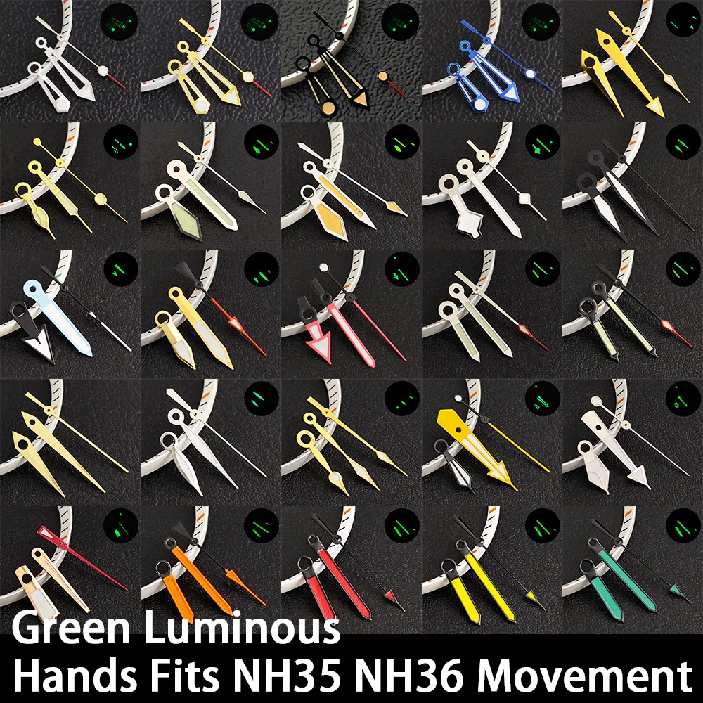 Watch Hands Fit NH35/NH36/NH38/NH70/NH71/NH72 Movements Accessories Green Luminous NH35 Hands Replaceable Mechanical Watch Parts