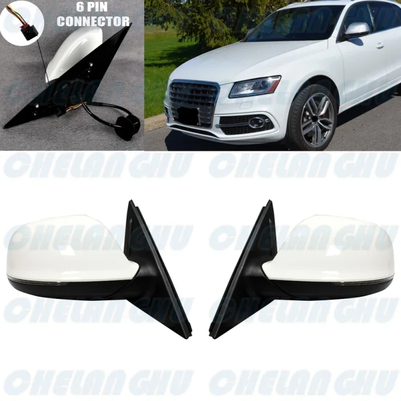 

For Audi Q5 2009 2010 2011 2012 2013 2014 2015 LHD 1 Pair 6 Pins White Painted Heated Power Adjust Rear View Mirror Assembly