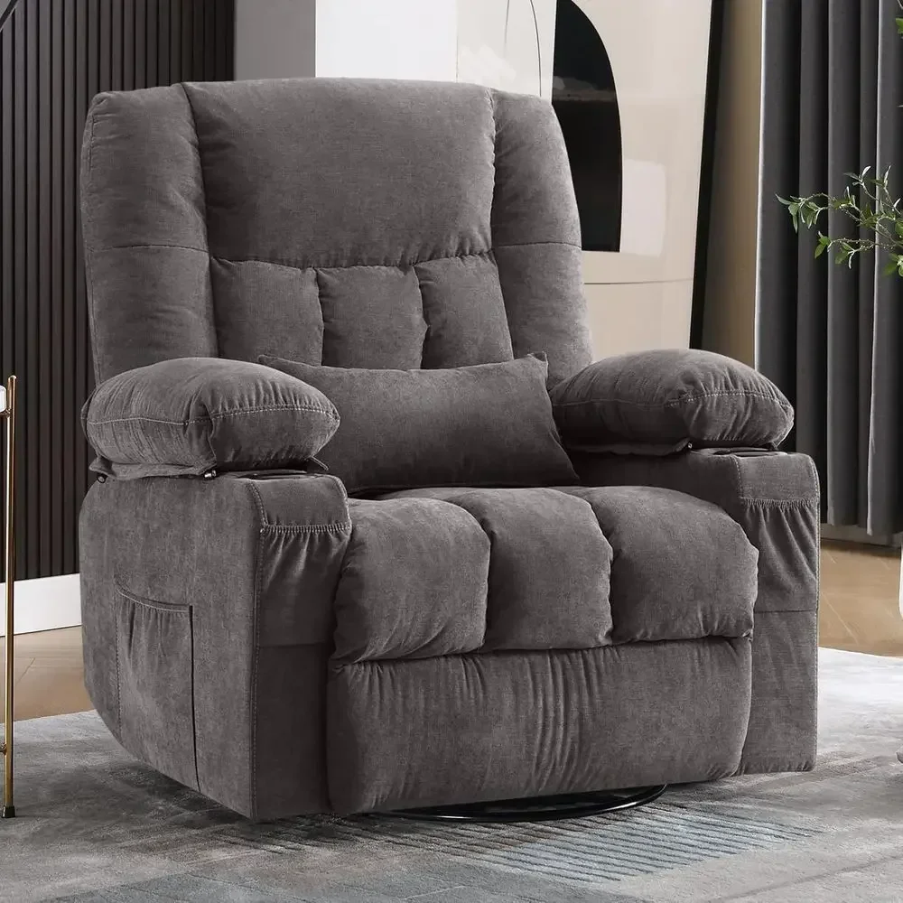 

Swivel Rocker Recliner with Vibration Massage, Heat, Ergonomic Lounge Chair for Living Room with Rocking, Side Pocket, 2 Cup Hol