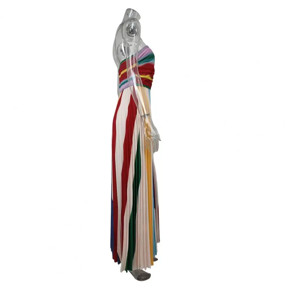 Colorful Tube Top Gown Dress Off Shoulder Striped Print Long Dress High Waist Wedding Guest Prom Cocktail Party Dress