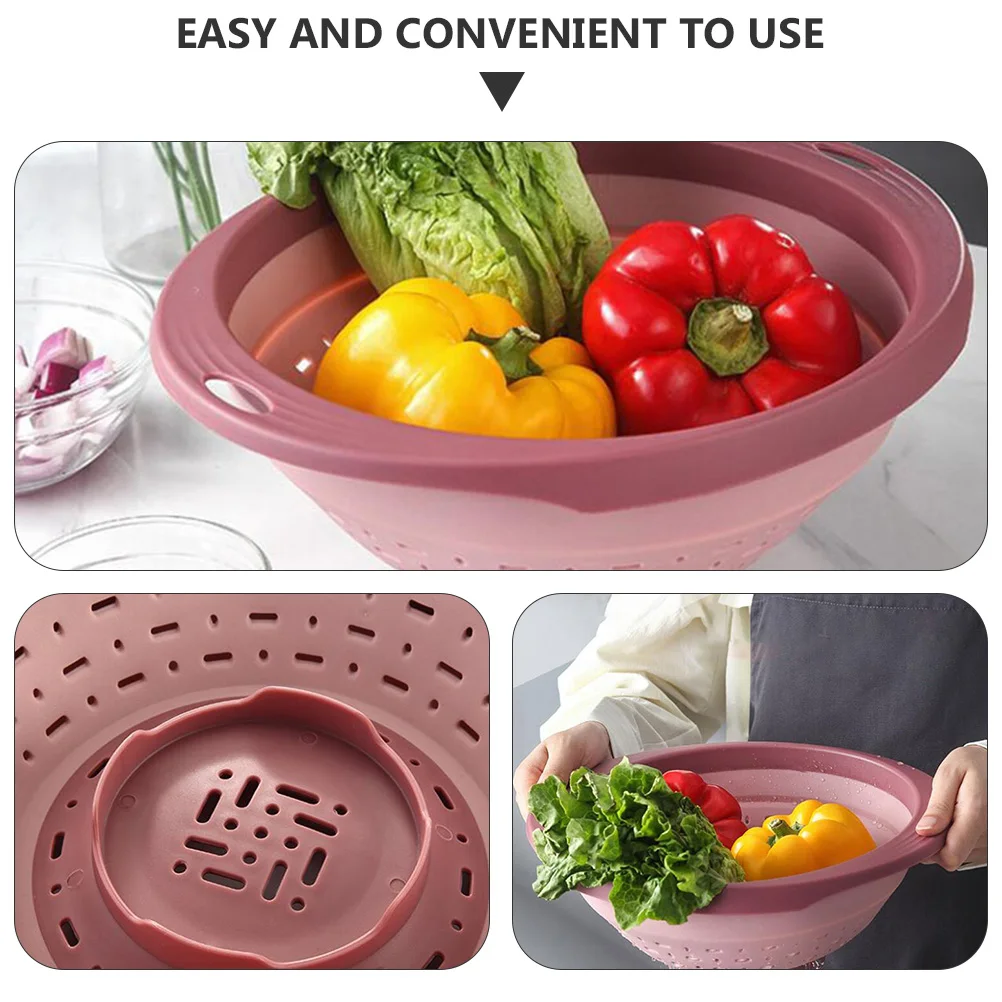 

1pc Telescopic Drainer Basket Fruit Vegetable Sieve Kitchen Sink Colanders PP Foldable Pink Storage Container Wash Bowl Multi