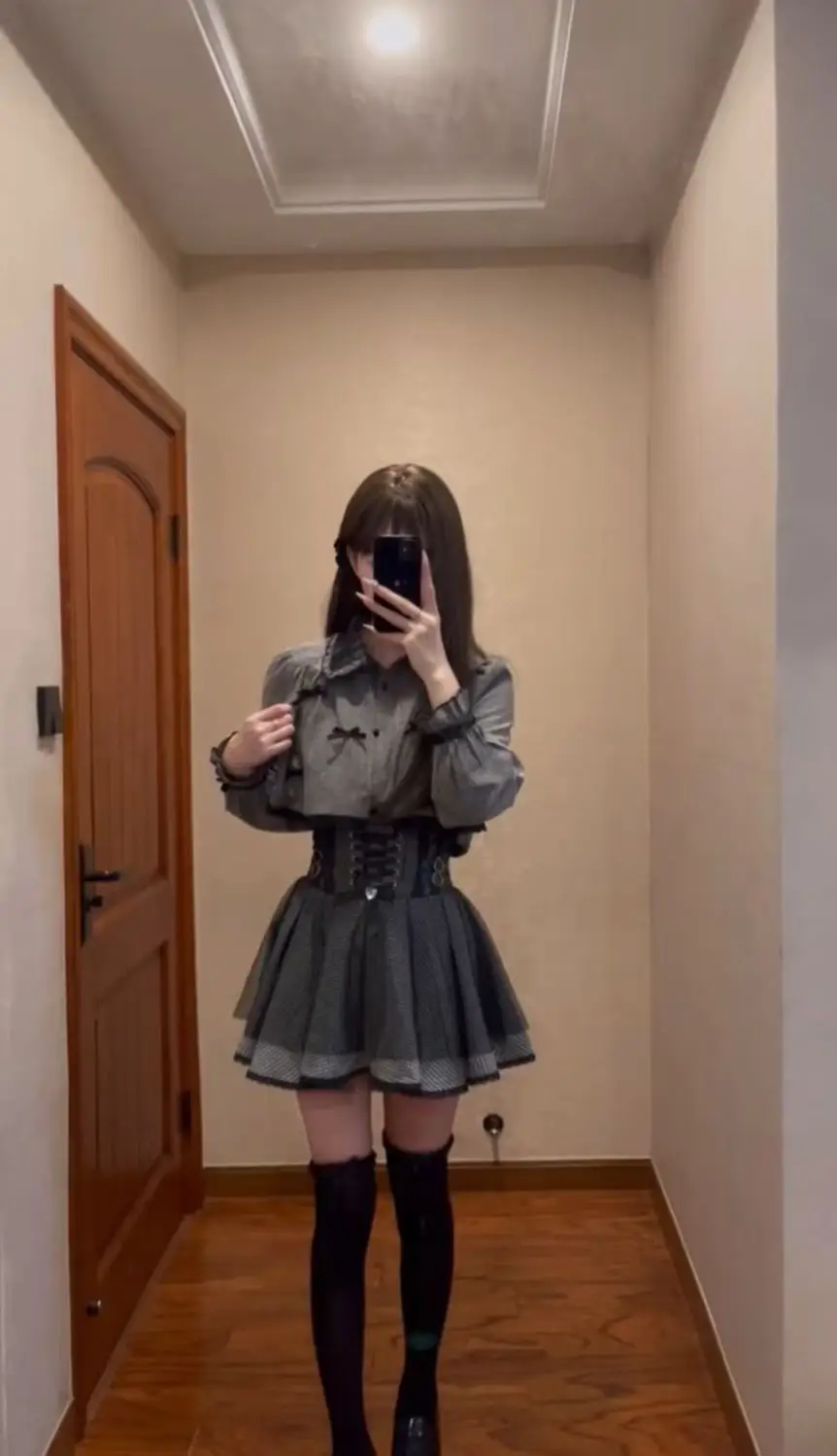 Japanese Dress Kawaii Womens Y2k 2000s Slim Goth 2-Piece Set Top+Skirt Harajuku Elegant Party Dresses Hot Girl Sweet Fashion Emo