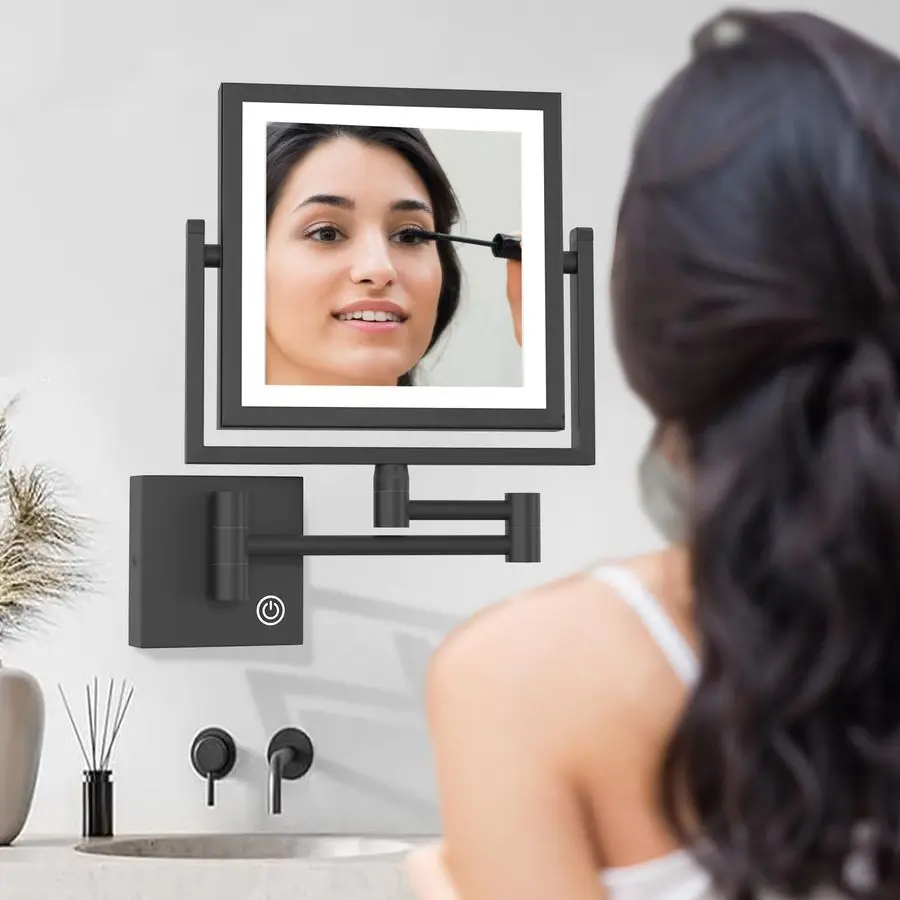 مرآة مكبرة للمكياج سلكية مثبتة على الحائط، تكبير 8 بوصة مزدوج الجوانب 1X 3X، قابلة للتعتيم باللمس، تمديد نحاسي 360 متأرجح أ #5