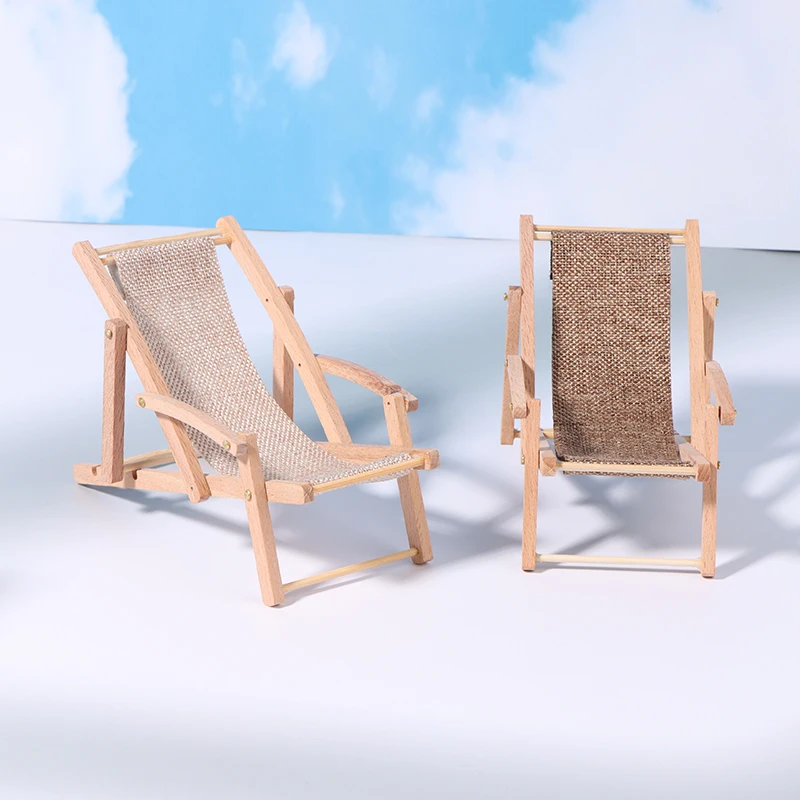 Silla de playa en miniatura para casa de muñecas, silla de cubierta, modelo de escena viva, decoración, juguete, accesorio, casa de juegos, 1:12