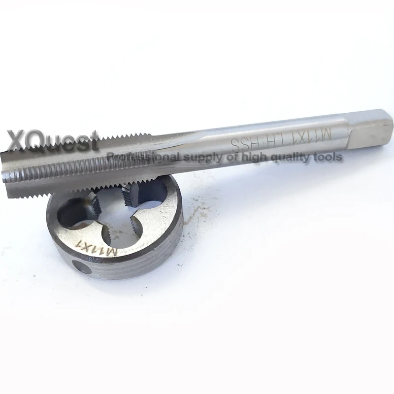 2pcs HSS Metric thread Left Hand tap and die set M11 M11X1 LH Straight Flute Fine Screw thread Plug Taps Round dies M11X1.5