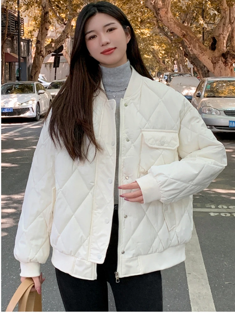 Winter Overcoat Women's Down Cotton Coat Harajuku Vintage Puffer Jacket Buttons Long Sleeve Baseball Jacket Quilted Loose Parka