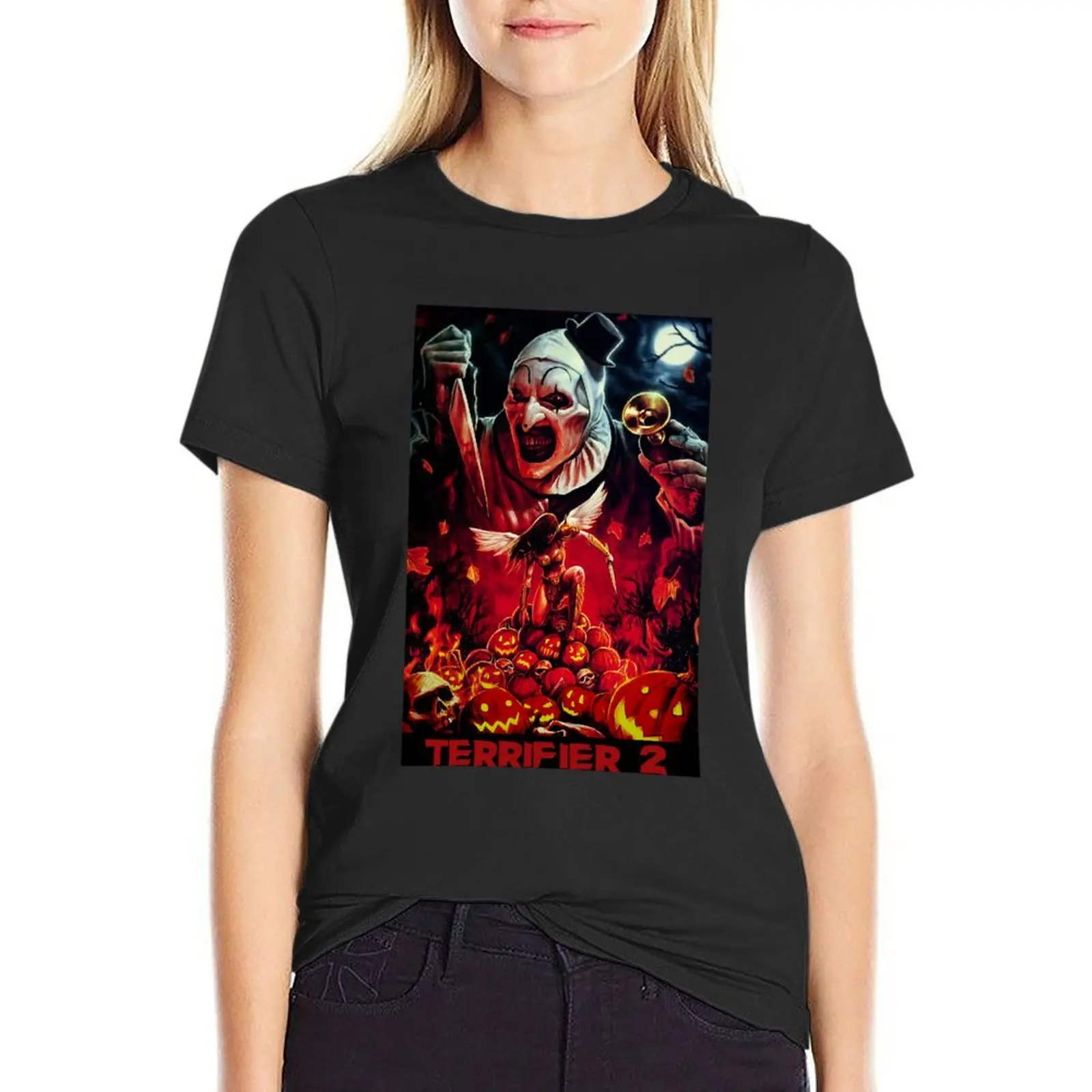 Pôster de filme aterrorante feminino, presentes Cool Horror, tops de verão, camiseta gráfica, vestido plus size, sexy, presente do dia