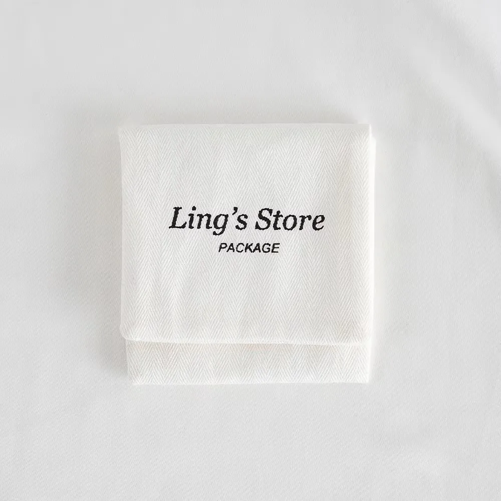

50/100Pcs 8x8cm Custom Logo Herringbone Cotton Flap Jewelry Organizer Bags Envelope Style Cosmetic Wedding Favors Gift Storage