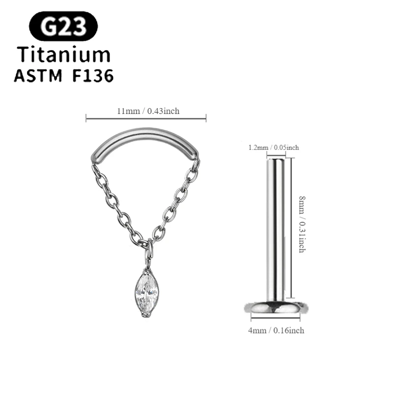 1 stücke astm f136 g23 Titan Tragus Knorpel Helix Muschel Piercing Creolen Kette 16g Zirkon Ohr Piercing Ring Körpers chmuck