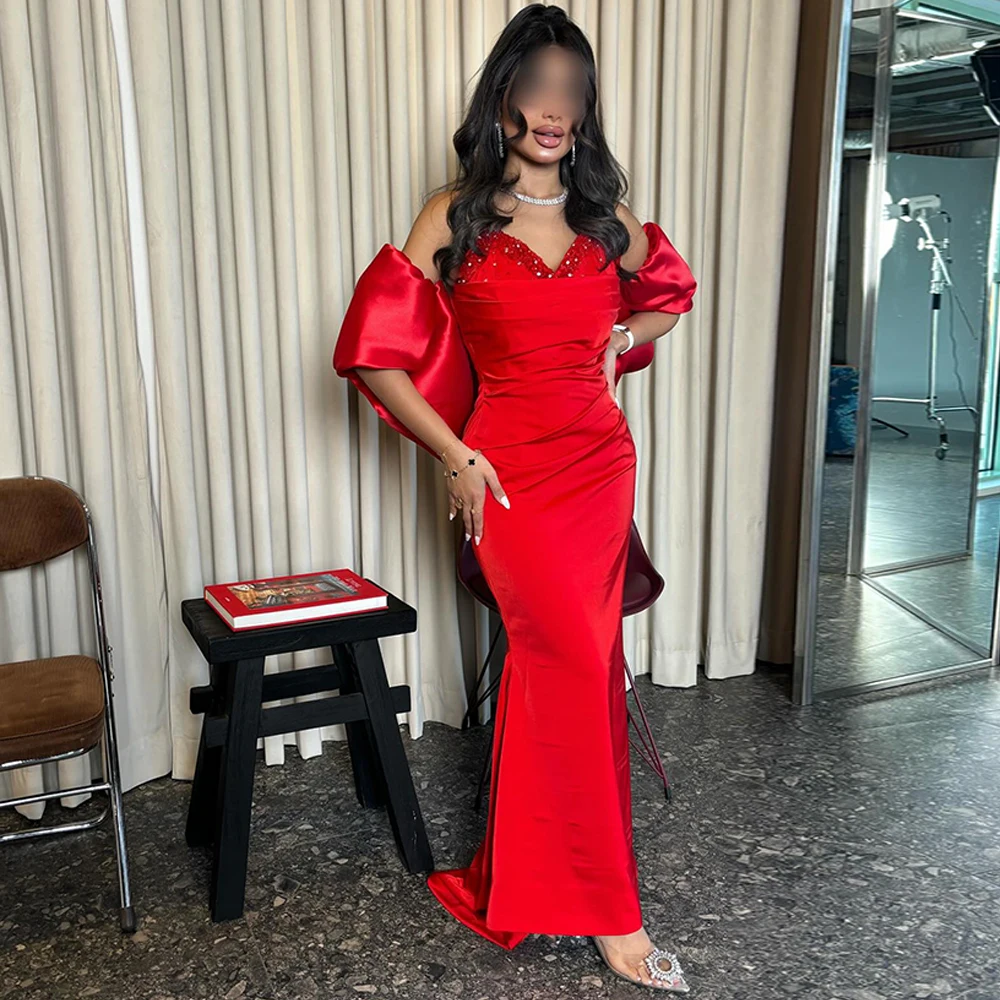 

Simple Satin Evening Dress Graceful Appliques Crystal Prom Dresses Modern Mermaid Sweep Train Customized Special Occasion Gowns