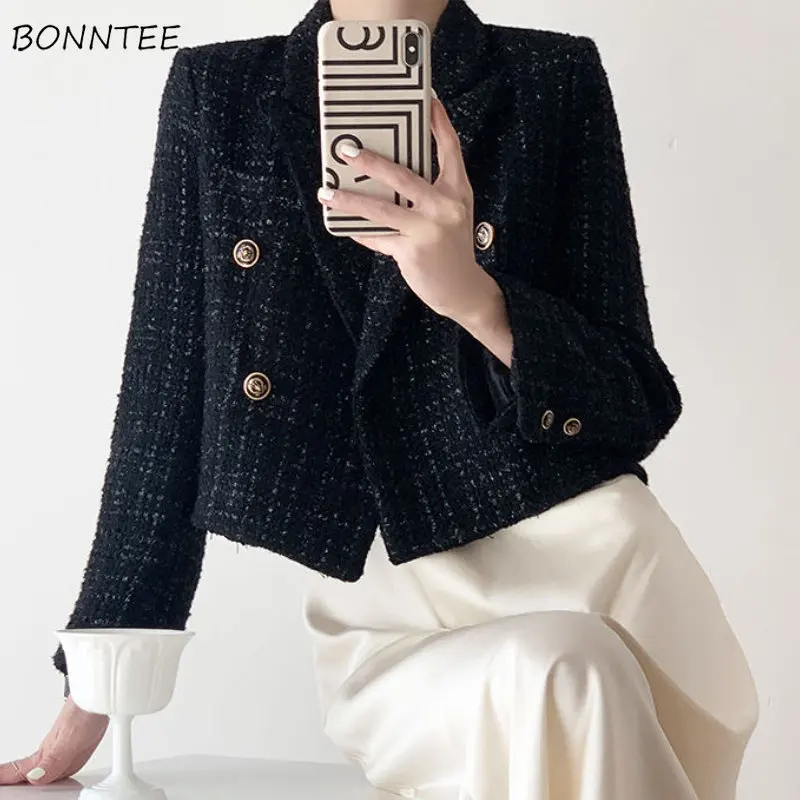 Blazers Women Vintage Cropped Overcoats Spring Fall Office Lady Elegant All-match New Arrival British Style Temperament Outwear