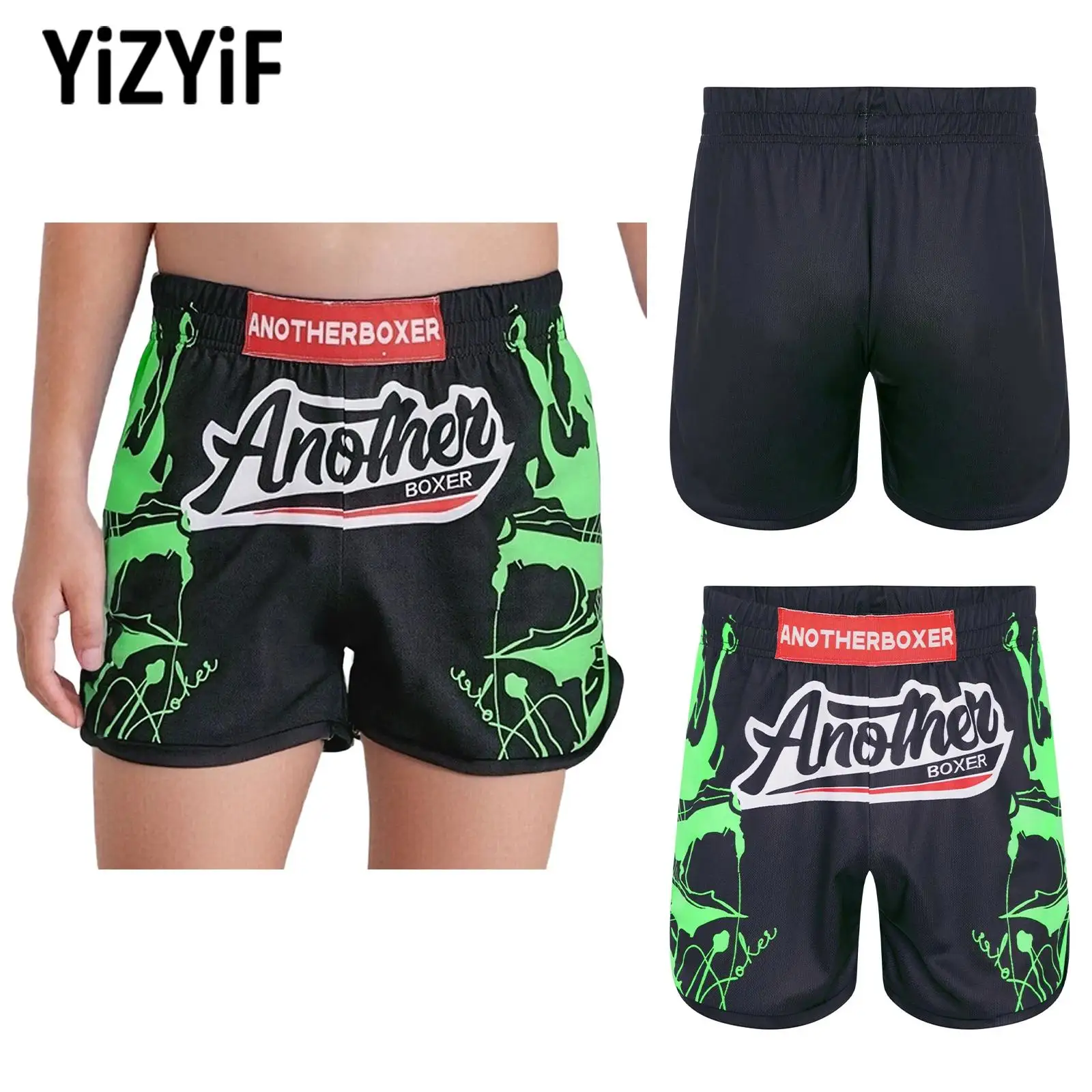 

New Boys Kickboxing Boxing Training Shorts Elastic Waistband Sides Slit Boxer Muay Thai Shorts for Carnival Party Performance