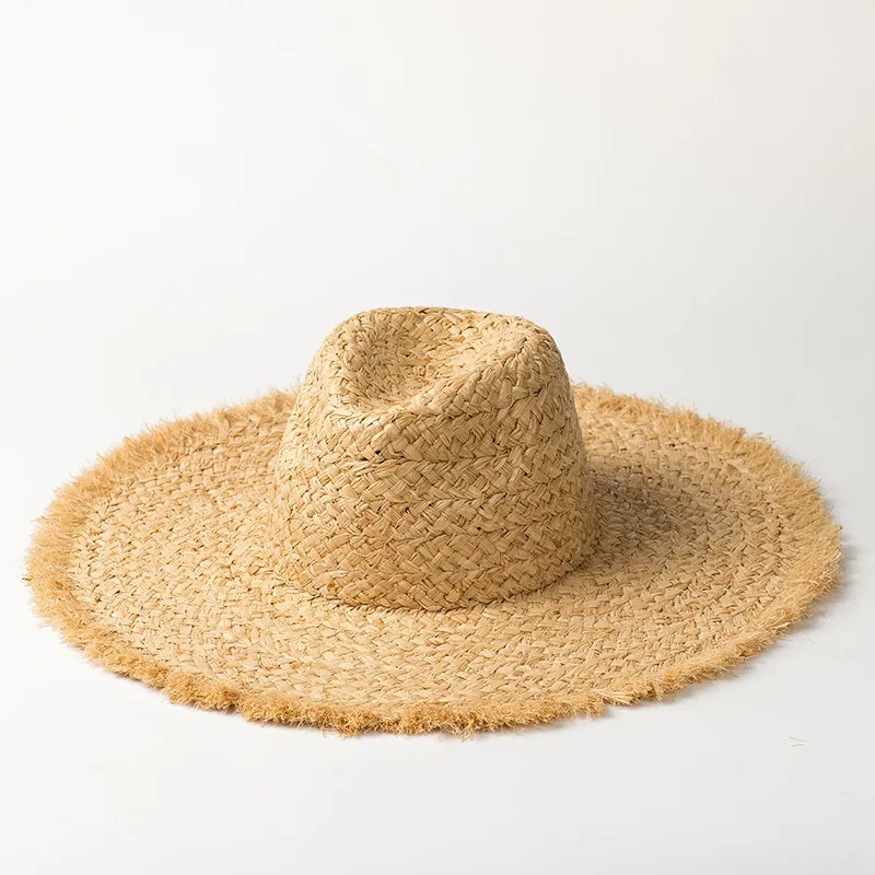 

X286 Adult Raffia Straw Hat Hand-woven Frayed Lafite Jazz Cap Lady Straw Hat for Summer Tourism Sun Shading Beach Cap Straw Hat