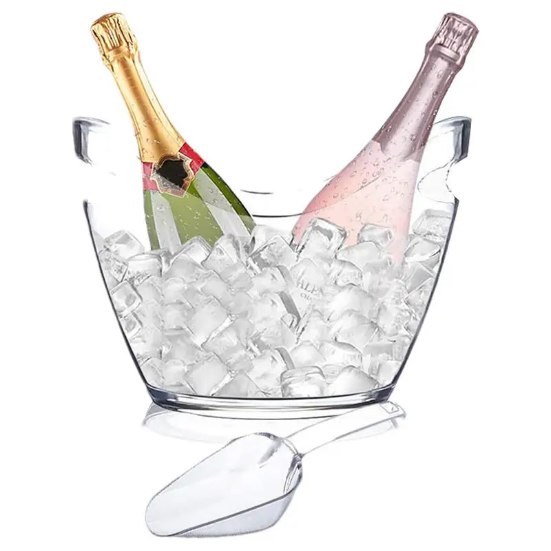 Clear Ice Bucket Beverage Tub with 2 Scoops Handle Cooling Large Ice Bucket for Wine Champagne Bar Supplies for Family reunion