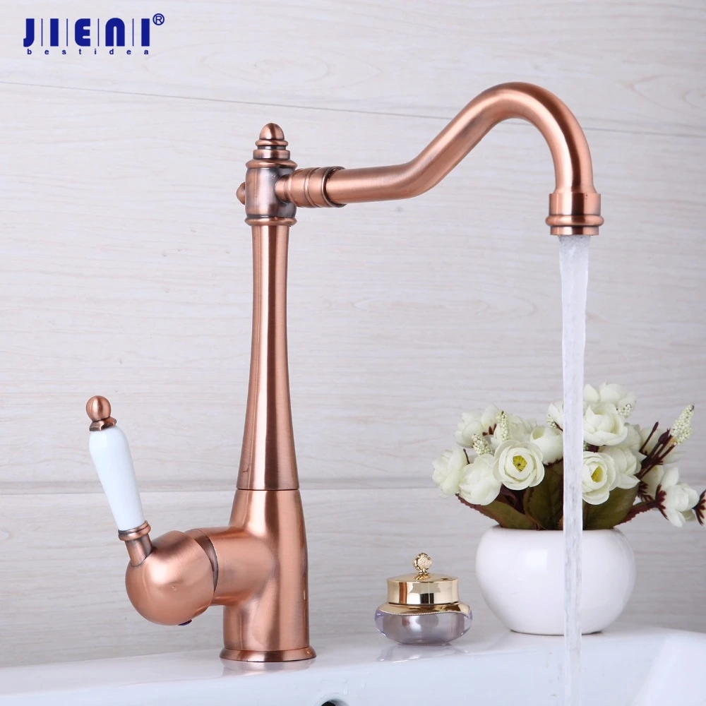 

JIENI Antique Copper Swivel Kitchen Sink Bathroom Basin Mixer Tap Kitchen Faucet Ceramic Handle Water Mixer Faucet