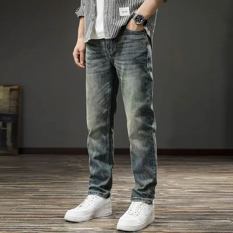 

Newly Designer Fashion Men Jeans High Quality Retro Washed Blue Stretch Slim Fit Ripped Jeans Men Vintage Denim Pants Hombre