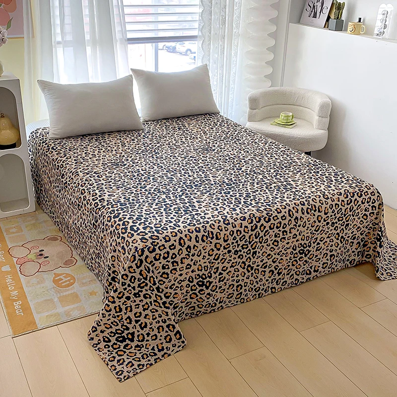 Leopard Print Bed Sheet Set ,Cheetah Skin Print Sheets Animal Theme Bedding Set with 1 Flat Sheet 2 Pillowcase Queen King Size