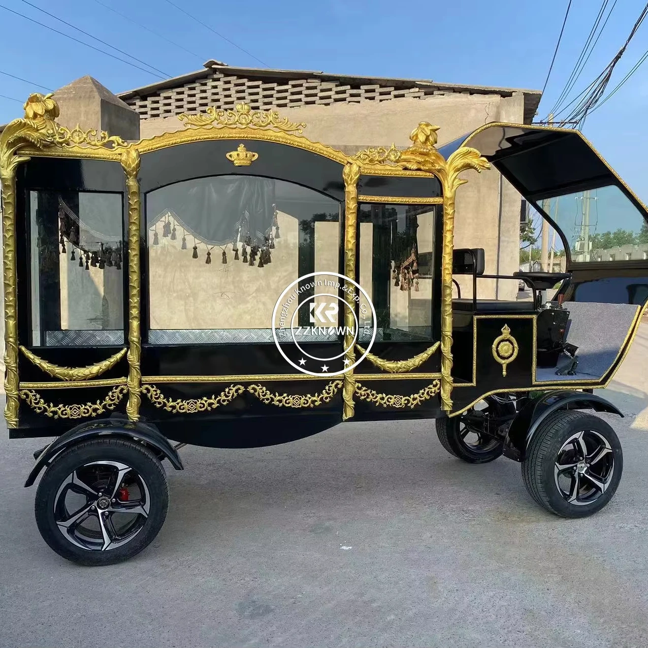 Funeral Hearse Luxury Horse Drawn Carriage Coffin Electric Horse wagon white Electric Funeral vehicle