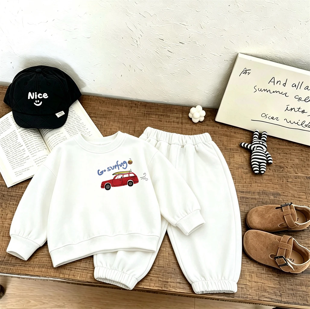 Double-side Print Sweatshirts Loose Pants 2Piece Set Autumn Costume Crewneck Hoodie Simple Versatile Sweatpants Baby Clothing