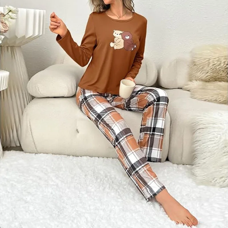 

Cute Bear Women Pajamas Set Spring Autumn New Sleepwear Soft Milk Silk Pijama for Girl Long Sleeves Nightwear Leisure Loungewear